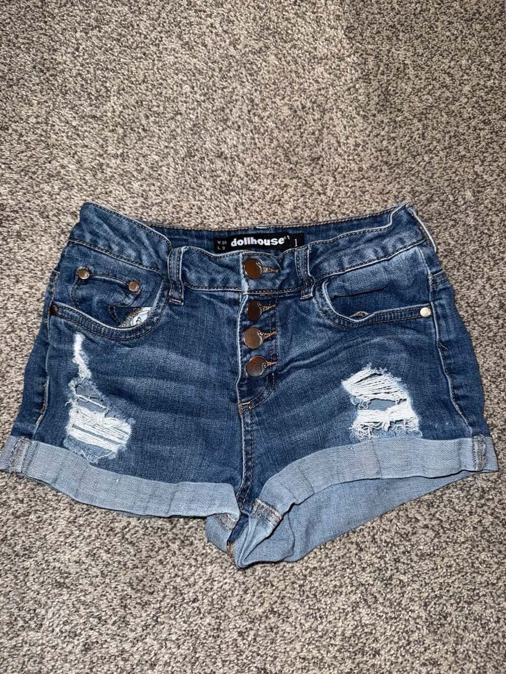 Dollhouse Andie Women's Button Fly Distressed Denim Shorts Size 1